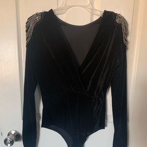 Beaded Black Velvet Bodysuit